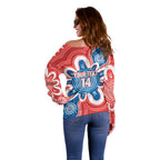 South Australia Oztag Custom Off Shoulder Sweater SA Piping Shrike Indigenous Art