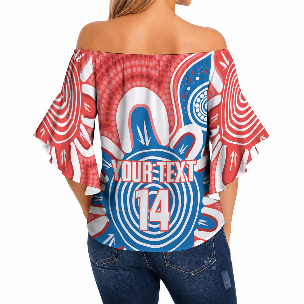 South Australia Oztag Custom Off Shoulder Wrap Waist Top SA Piping Shrike Indigenous Art
