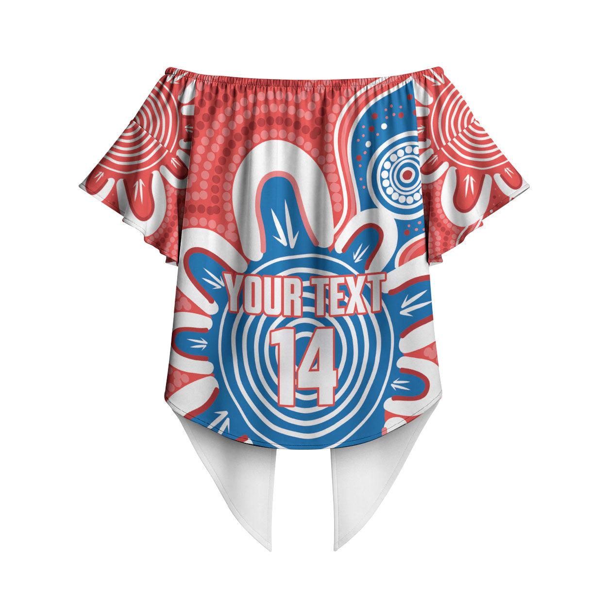 South Australia Oztag Custom Off Shoulder Wrap Waist Top SA Piping Shrike Indigenous Art