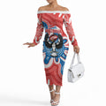 South Australia Oztag Custom Off The Shoulder Long Sleeve Dress SA Piping Shrike Indigenous Art
