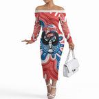 South Australia Oztag Custom Off The Shoulder Long Sleeve Dress SA Piping Shrike Indigenous Art