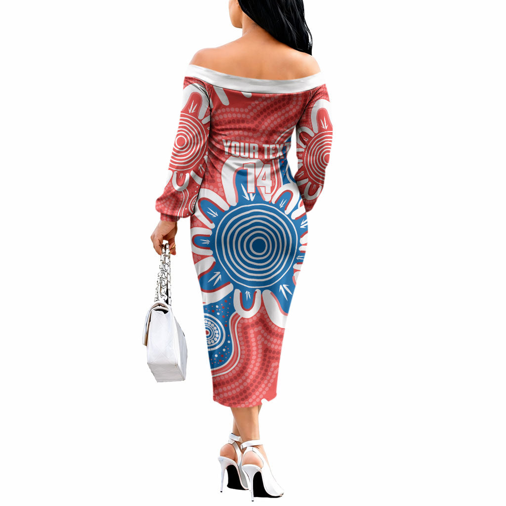 South Australia Oztag Custom Off The Shoulder Long Sleeve Dress SA Piping Shrike Indigenous Art