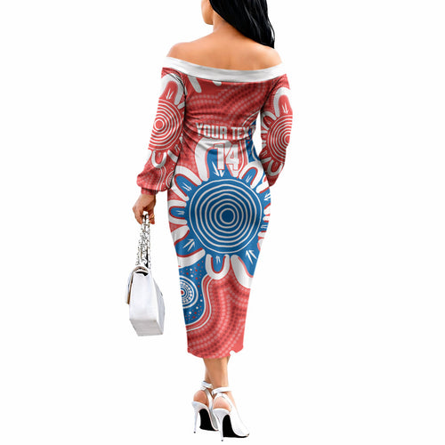 South Australia Oztag Custom Off The Shoulder Long Sleeve Dress SA Piping Shrike Indigenous Art