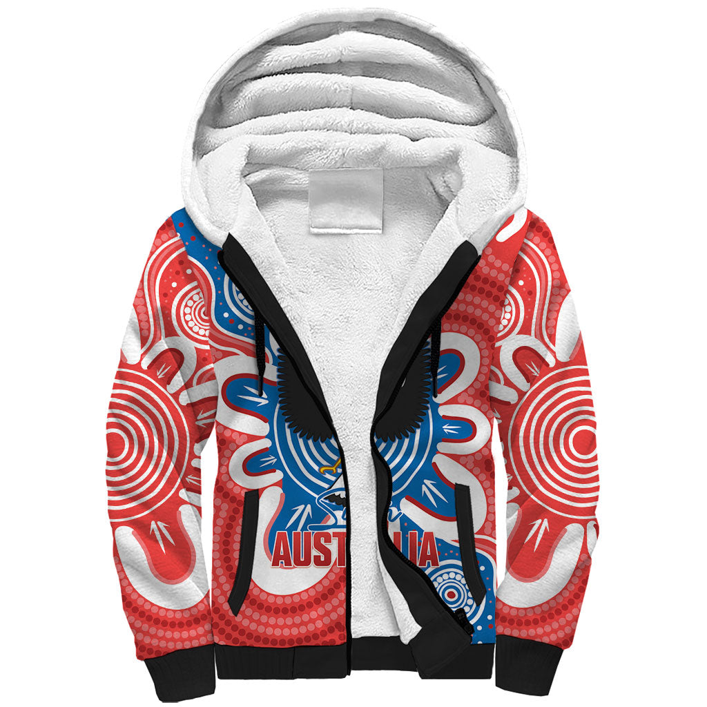 South Australia Oztag Custom Sherpa Hoodie SA Piping Shrike Indigenous Art