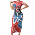 South Australia Oztag Custom Short Sleeve Bodycon Dress SA Piping Shrike Indigenous Art