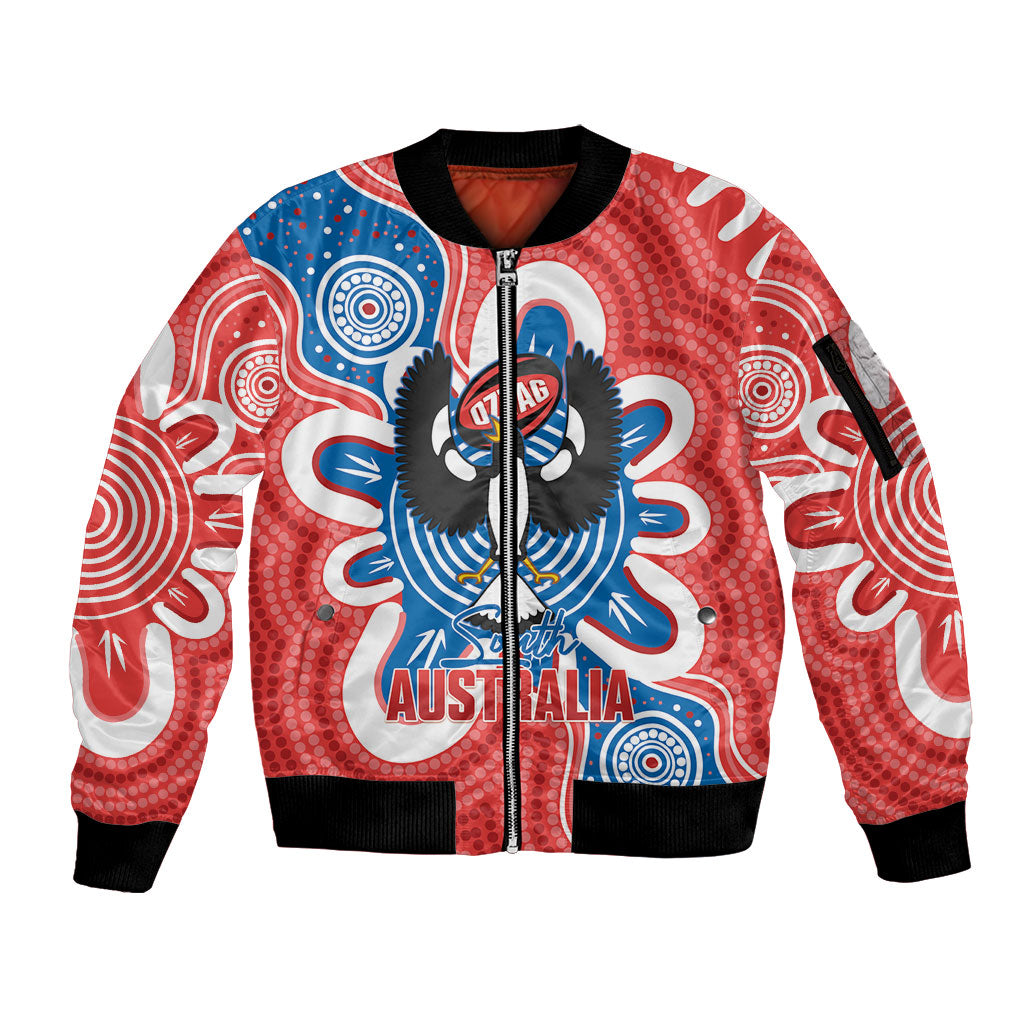South Australia Oztag Custom Sleeve Zip Bomber Jacket SA Piping Shrike Indigenous Art