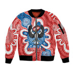 South Australia Oztag Custom Sleeve Zip Bomber Jacket SA Piping Shrike Indigenous Art