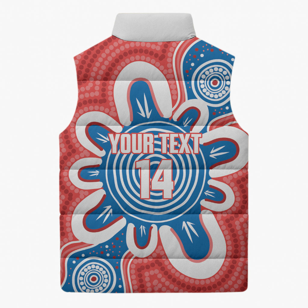 South Australia Oztag Custom Sleeveless Puffer Jacket SA Piping Shrike Indigenous Art