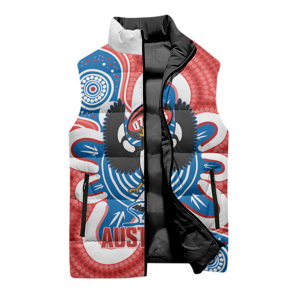 South Australia Oztag Custom Sleeveless Puffer Jacket SA Piping Shrike Indigenous Art