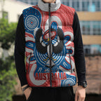 South Australia Oztag Custom Sleeveless Puffer Jacket SA Piping Shrike Indigenous Art