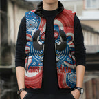 South Australia Oztag Custom Sleeveless Puffer Jacket SA Piping Shrike Indigenous Art