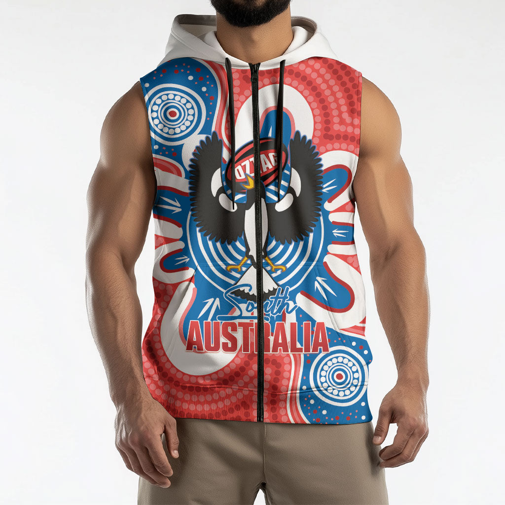 South Australia Oztag Custom Sleeveless Zip Hoodie SA Piping Shrike Indigenous Art
