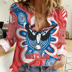 South Australia Oztag Custom Women Casual Shirt SA Piping Shrike Indigenous Art