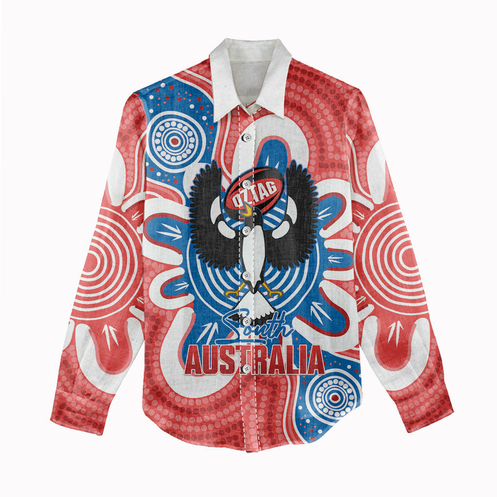 South Australia Oztag Custom Women Casual Shirt SA Piping Shrike Indigenous Art