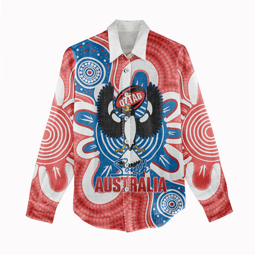 South Australia Oztag Custom Women Casual Shirt SA Piping Shrike Indigenous Art