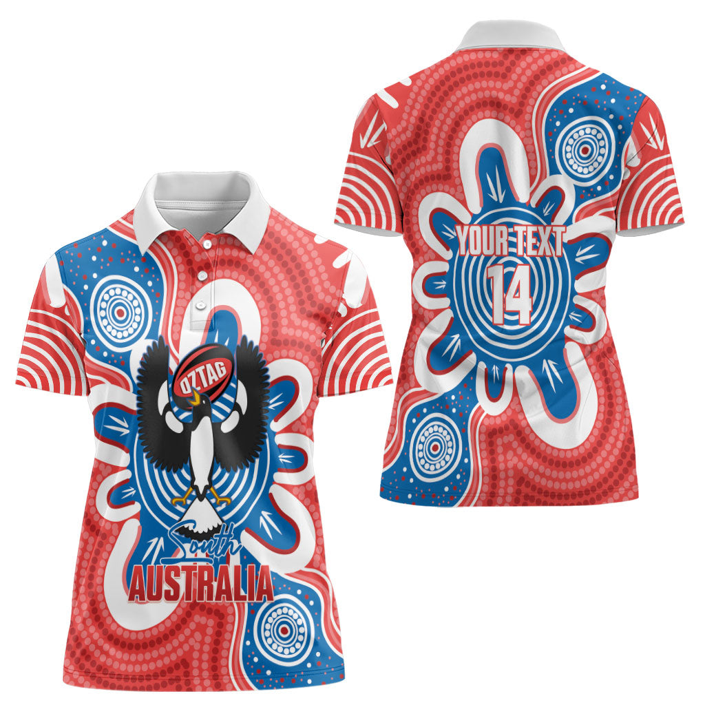 South Australia Oztag Custom Women Polo Shirt SA Piping Shrike Indigenous Art
