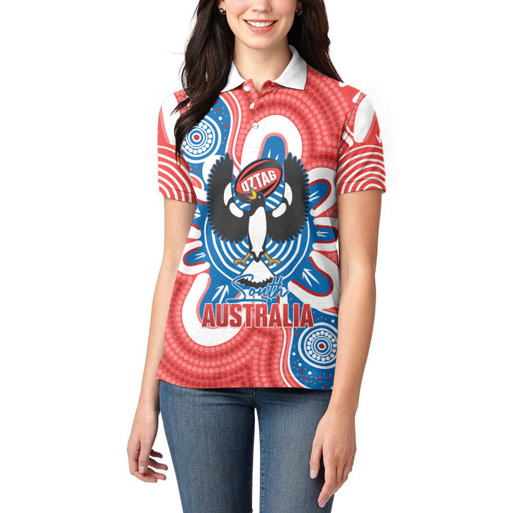 South Australia Oztag Custom Women Polo Shirt SA Piping Shrike Indigenous Art