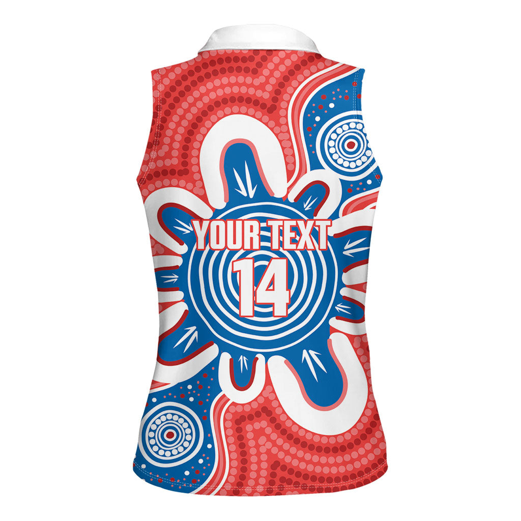 South Australia Oztag Custom Women Sleeveless Polo Shirt SA Piping Shrike Indigenous Art