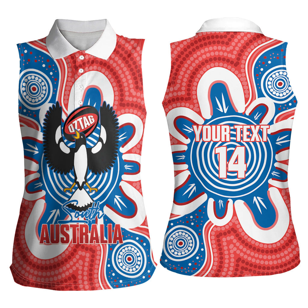 South Australia Oztag Custom Women Sleeveless Polo Shirt SA Piping Shrike Indigenous Art