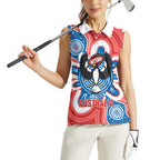 South Australia Oztag Custom Women Sleeveless Polo Shirt SA Piping Shrike Indigenous Art