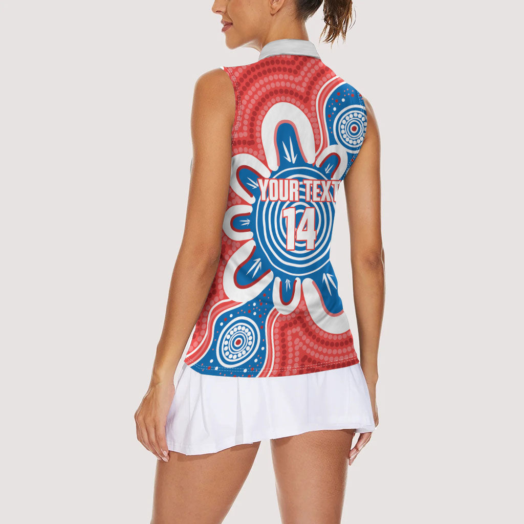 South Australia Oztag Custom Women Sleeveless Polo Shirt SA Piping Shrike Indigenous Art