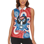 South Australia Oztag Custom Women Sleeveless Polo Shirt SA Piping Shrike Indigenous Art
