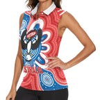 South Australia Oztag Custom Women Sleeveless Polo Shirt SA Piping Shrike Indigenous Art