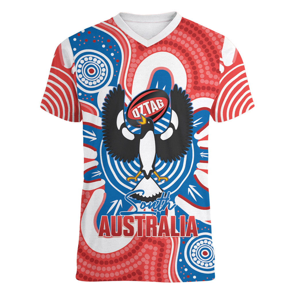 South Australia Oztag Custom Women V-Neck T-Shirt SA Piping Shrike Indigenous Art