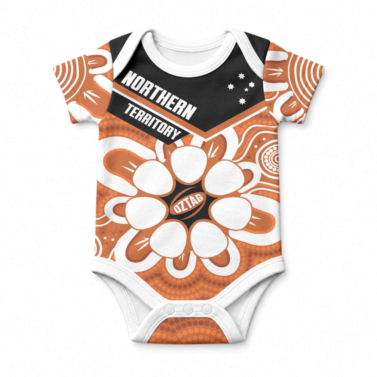Northern Territory Oztag Custom Baby Onesie Seven-Petaled Rose Emblem Indigenous Art