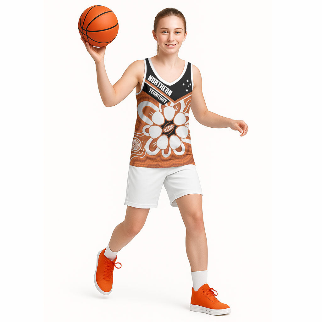 Northern Territory Oztag Custom Basketball Jersey Seven-Petaled Rose Emblem Indigenous Art