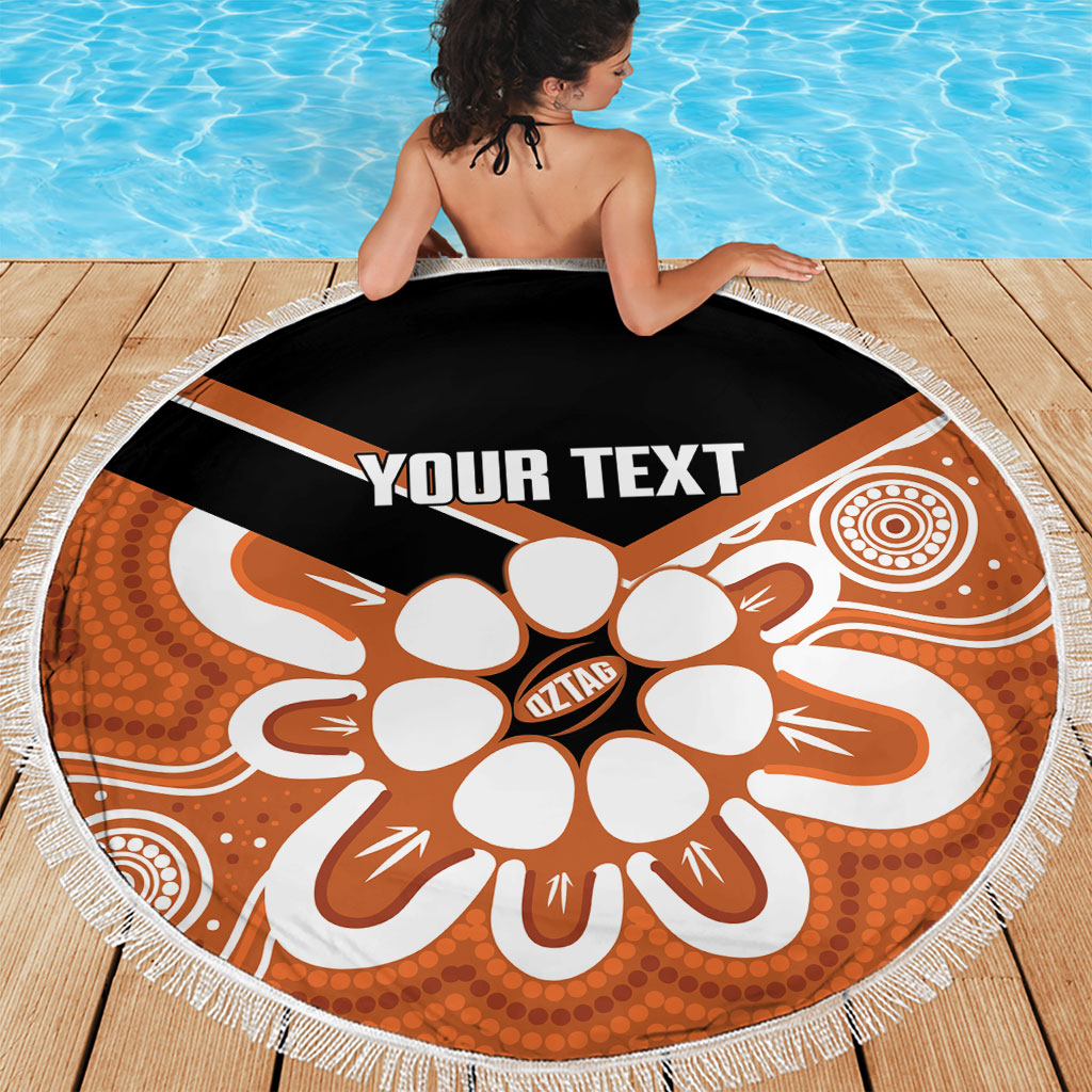 Northern Territory Oztag Custom Beach Blanket Seven-Petaled Rose Emblem Indigenous Art