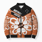 Northern Territory Oztag Custom Bomber Puffer Jacket Seven-Petaled Rose Emblem Indigenous Art