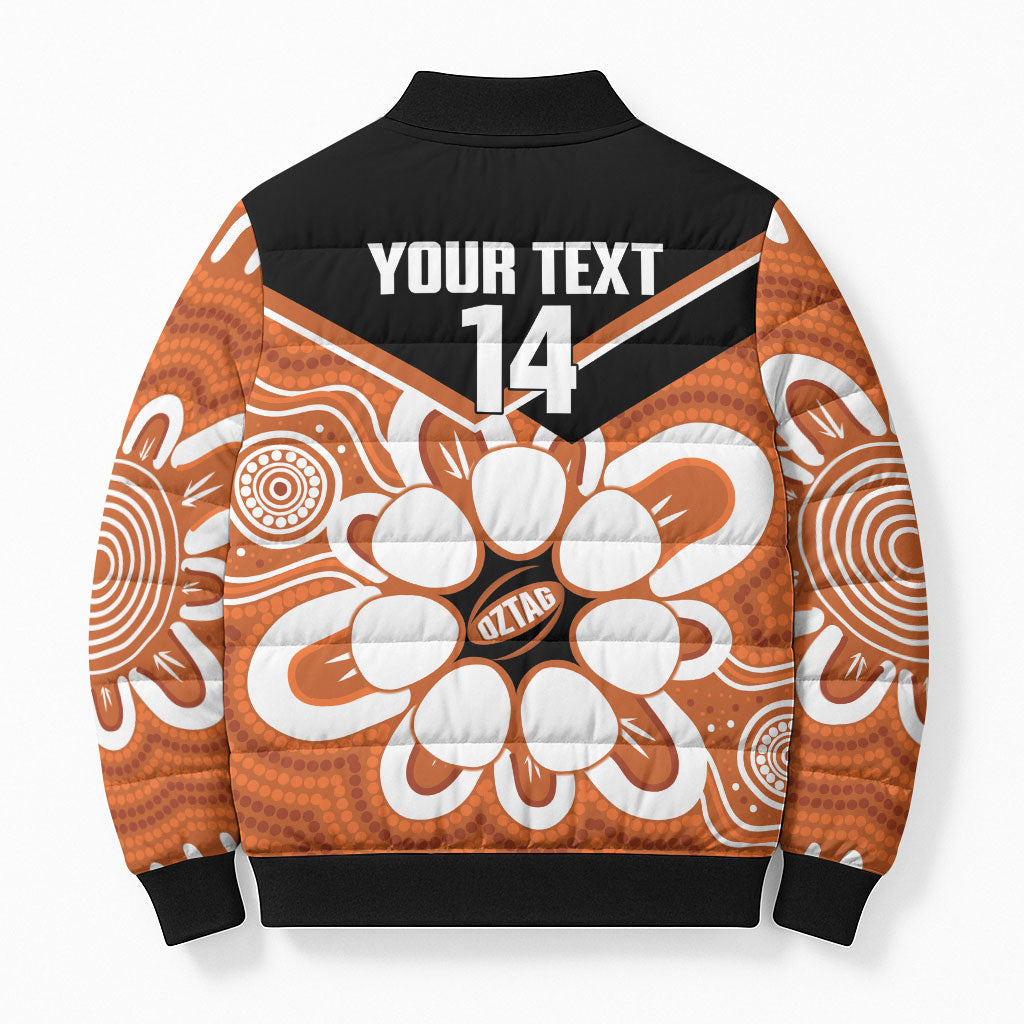 Northern Territory Oztag Custom Bomber Puffer Jacket Seven-Petaled Rose Emblem Indigenous Art
