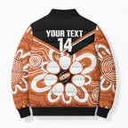 Northern Territory Oztag Custom Bomber Puffer Jacket Seven-Petaled Rose Emblem Indigenous Art