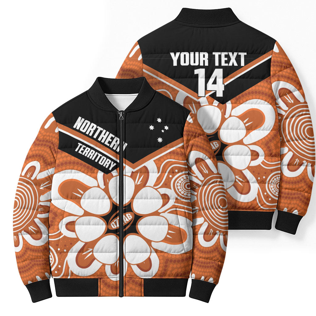 Northern Territory Oztag Custom Bomber Puffer Jacket Seven-Petaled Rose Emblem Indigenous Art