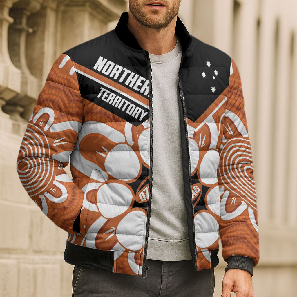 Northern Territory Oztag Custom Bomber Puffer Jacket Seven-Petaled Rose Emblem Indigenous Art