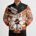 Northern Territory Oztag Custom Bomber Puffer Jacket Seven-Petaled Rose Emblem Indigenous Art