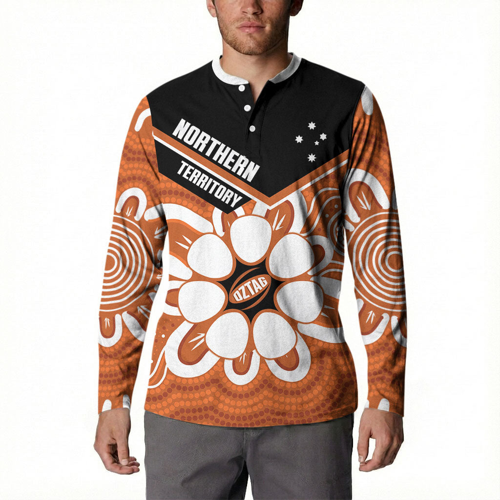 Northern Territory Oztag Custom Button Sweatshirt Seven-Petaled Rose Emblem Indigenous Art