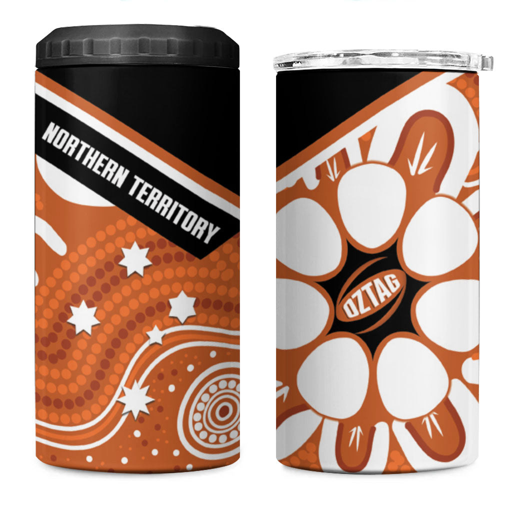 Northern Territory Oztag 4 in 1 Can Cooler Tumbler Seven-Petaled Rose Emblem Indigenous Art