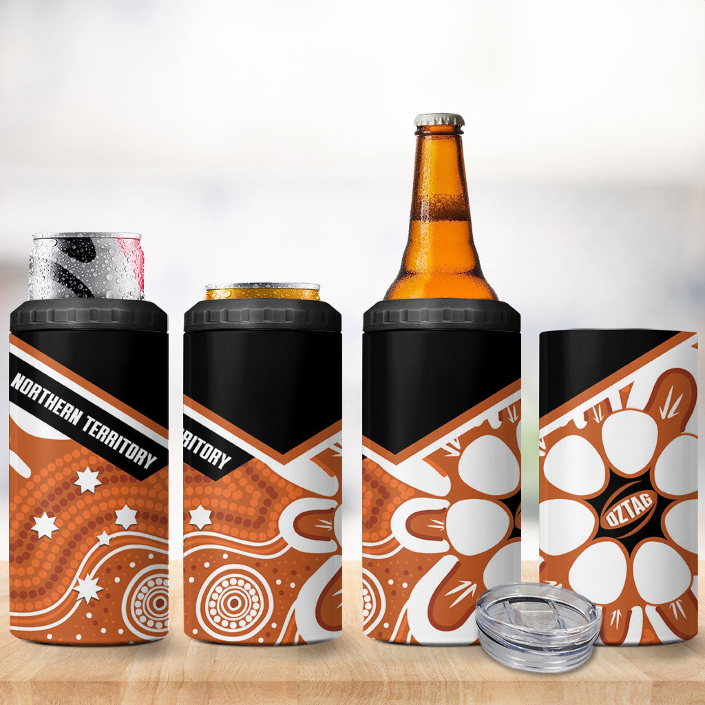 Northern Territory Oztag 4 in 1 Can Cooler Tumbler Seven-Petaled Rose Emblem Indigenous Art