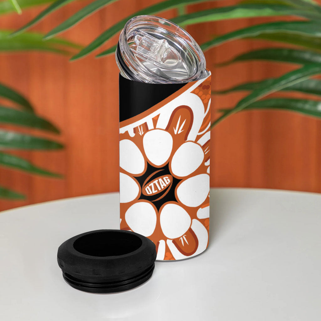 Northern Territory Oztag 4 in 1 Can Cooler Tumbler Seven-Petaled Rose Emblem Indigenous Art