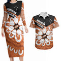 Northern Territory Oztag Custom Couples Matching Long Sleeve Bodycon Dress and Hawaiian Shirt Seven-Petaled Rose Emblem Indigenous Art