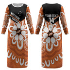 Northern Territory Oztag Custom Couples Matching Long Sleeve Bodycon Dress and Hawaiian Shirt Seven-Petaled Rose Emblem Indigenous Art