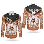 Northern Territory Oztag Custom Couples Matching Long Sleeve Bodycon Dress and Long Sleeve Button Shirt Seven-Petaled Rose Emblem Indigenous Art
