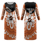 Northern Territory Oztag Custom Couples Matching Long Sleeve Bodycon Dress and Long Sleeve Button Shirt Seven-Petaled Rose Emblem Indigenous Art