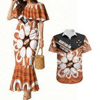 Northern Territory Oztag Custom Couples Matching Mermaid Dress and Hawaiian Shirt Seven-Petaled Rose Emblem Indigenous Art