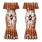 Northern Territory Oztag Custom Couples Matching Mermaid Dress and Long Sleeve Button Shirt Seven-Petaled Rose Emblem Indigenous Art