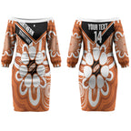 Northern Territory Oztag Custom Couples Matching Off The Shoulder Long Sleeve Dress and Hawaiian Shirt Seven-Petaled Rose Emblem Indigenous Art