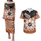 Northern Territory Oztag Custom Couples Matching Puletasi and Hawaiian Shirt Seven-Petaled Rose Emblem Indigenous Art
