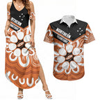 Northern Territory Oztag Custom Couples Matching Summer Maxi Dress and Hawaiian Shirt Seven-Petaled Rose Emblem Indigenous Art